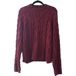 GALLAGHER Holiday Christmas Sweater Red Wine Cable Knit Ramie Blend Crew Neck XL